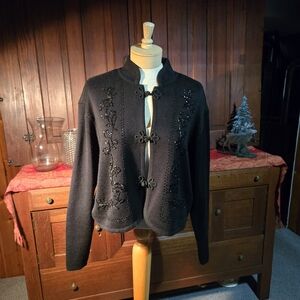 Elegant Black Embroidered Women's Blazer